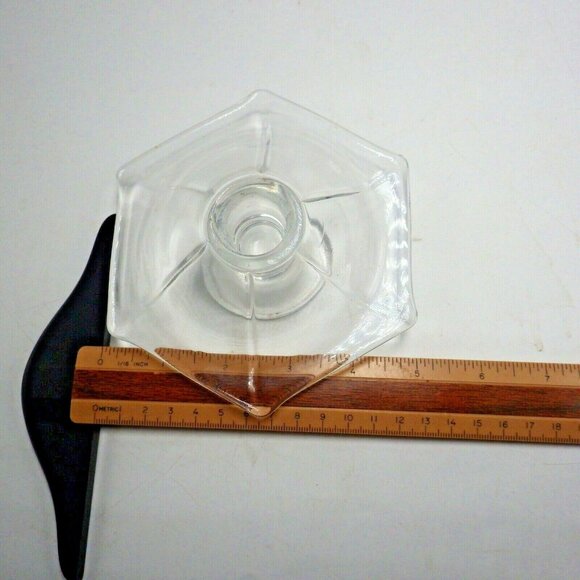 Clear Glass Taper Candlestick Candle Holder Hexagon Vintage Flared Base Wedding - Picture 5 of 5